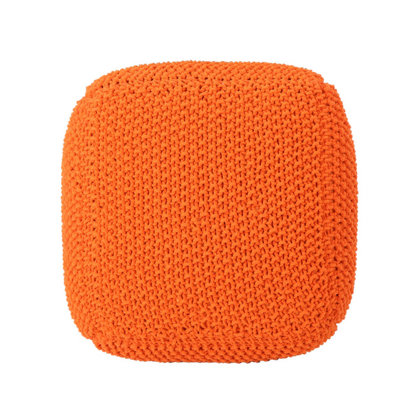 English Elm Christopher Knight Home® - Hollis Handcrafted Knitted Cotton Pouf Cube - 100% Cotton Orange Ottoman, Cozy Accent Seat 20x16 62658.00ORG