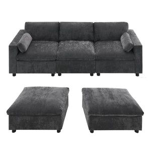 English Elm [video]86.5'' Chenille U-shaped Sectional with Dual Ottomans and Storage Pockets for Living Rooms Dark Gray N723S7723E