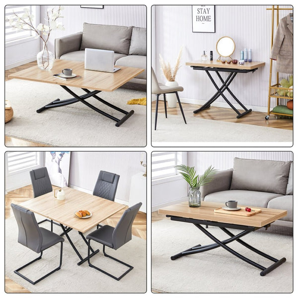 English Elm Modern Lift Top Multifunctional Table Mfc Surface Black Metal Legs Small Space Desk W1151P149702