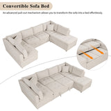 English Elm 117.3" Oversized Sectional Sofa U- Shaped Sofa Couch Pull-Out Sofa Bed With Two Throw Pillows For Living Room, Beige