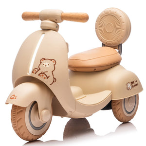 English Elm 12v Kids Electric Tricycle Toddler Ride on Scooter Wooden Handle Parental Remote Control Beige W1578P381432