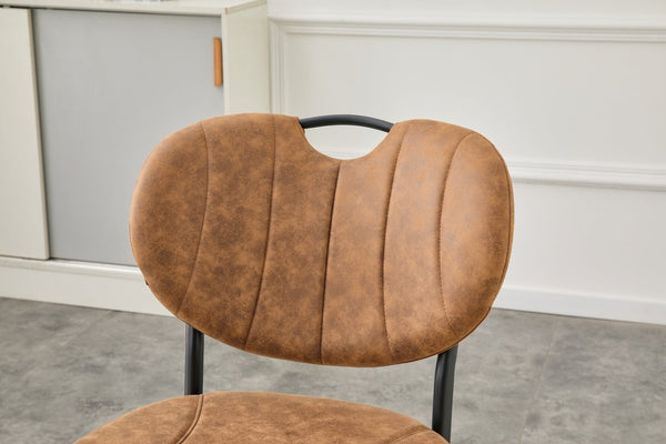 English Elm Dark Oil Waxed Faux Leather Dining Chair Set with Diamond Tufted High Back Metal Legs W3493P449264