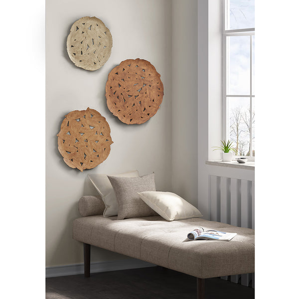 JLA Home Madison Park - Textured Feather Metal Disc Wall Art Set — 3-Piece 12" Decorative Feather Cutout Accents, Durable Finish Spice MP95B-0296
