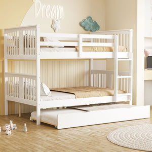 English Elm Full Over Bunk Bed with Twin Trundle Solid Pine Frame Gray Convertible LT100204AAK
