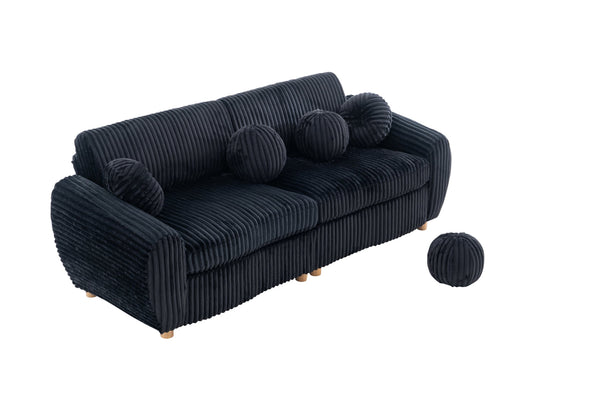 English Elm Modern Black Corduroy Sofa Couch - Stylish 84" Sectional Love Seat For Living Rooms & Home Offices W2363S00075