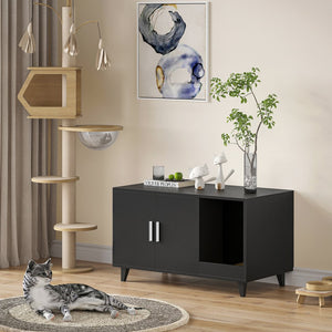 English Elm STARY Hidden Cat Litter Box Enclosure Furniture with Scratch Pad, Odor-Control, Sturdy 120LB Load Black T3623P339384