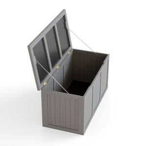 English Elm 67 Gallon Solid Wood Outdoor Deck Box with Seat and Tabletop for Patio Storage W2640P327221