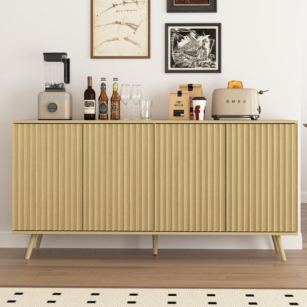 English Elm Sideboard Walnut Credenza with Hexagonal Doors and Adjustable Shelves for Dining Areas W409P327407