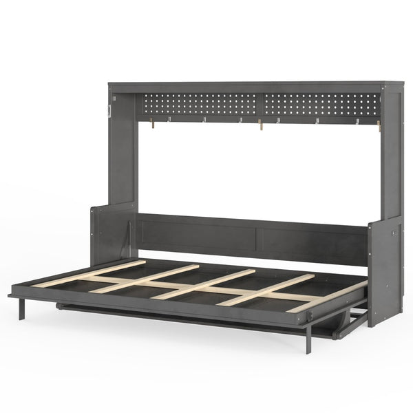 English Elm Queen Murphy Bed with Fold Down Desk Led Lighting and Usb Port for Home Office Dark Gray W1580S00457