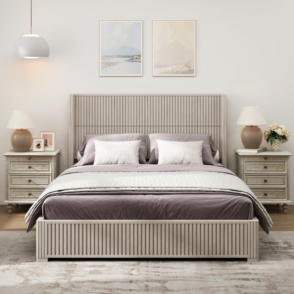 English Elm Solid Rubberwood Queen Platform Bed Low Profile Grain Veneer Frame No Box Spring W1716S00040