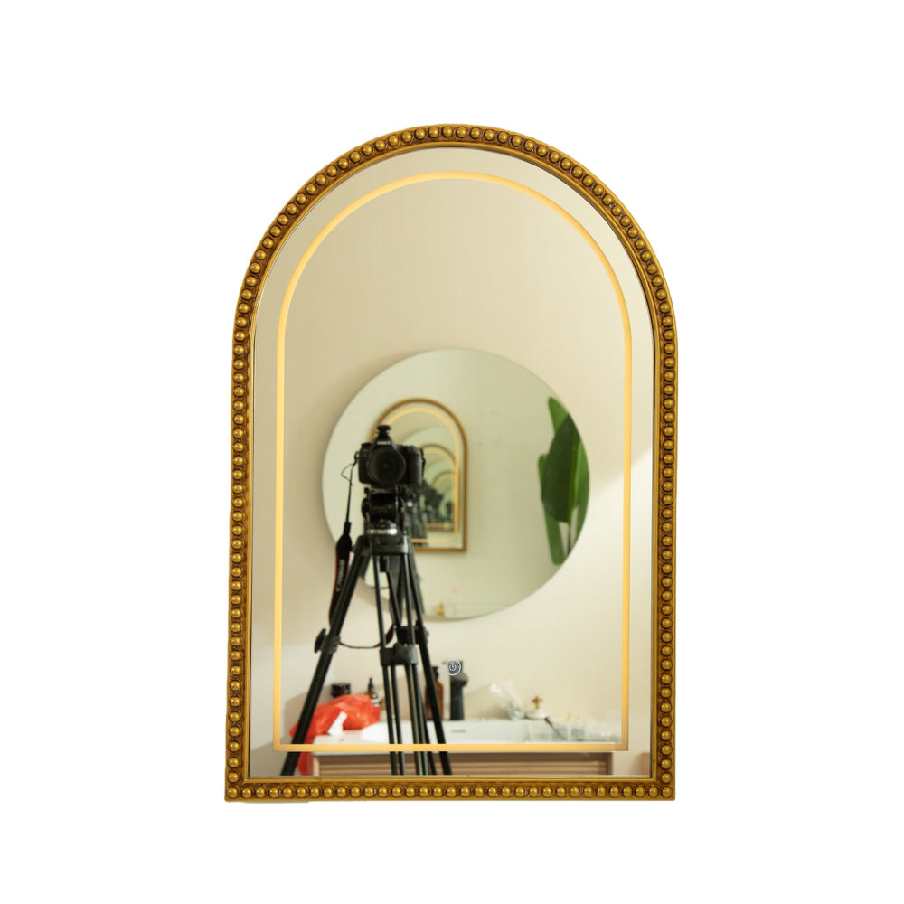 English Elm 20'' Avri Mirror - Golden Beaded Arch LED Vanity Mirror with 3 Color Temperatures for Stylish Rooms W2615P346499
