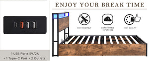 English Elm Lift-Up Storage Bed Frame: Full-Sized Platform Bed With Led Lights, Charging Station & Rustic Brown Finish W1916P184709