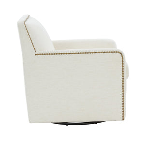 English Elm Torrance Swivel Accent Chair with Antique Brass Nailhead Trim for Modern Living Cream B050P451390