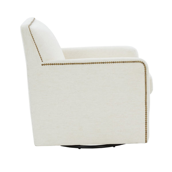 English Elm Torrance Swivel Accent Chair with Antique Brass Nailhead Trim for Modern Living Cream B050P451390