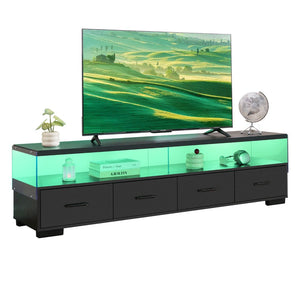 English Elm 4-drawer Entertainment Center with Acrylic Panel Doors for Modern Living Room Tv Storage Black W2178S00002