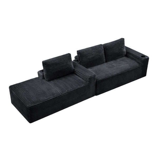 English Elm 104 Inch Corduroy Modular Sectional Sofa Deep Seat Cloud Couch for Living Room W5515S00019