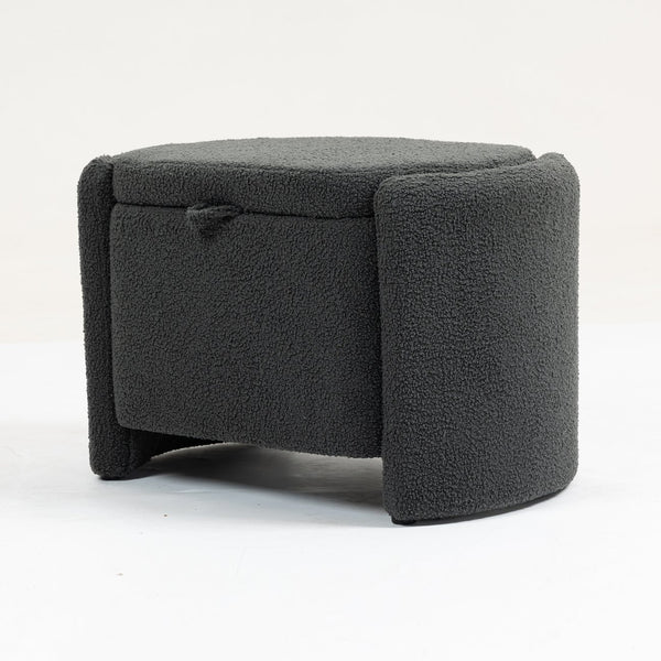 English Elm Mid Mid Century Modern Velvet Accent Chair with Wood Frame, Storage Ottoman, Cozy Reading Seat Grey W547P299474