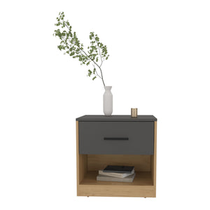 English Elm Nightstand, Compact Engineered Wood Design with Drawer and Open Shelf, Modern Eco-Friendly Finish Natural Wood 25.2 L x 20.87 W x 5.51 H B097P296846