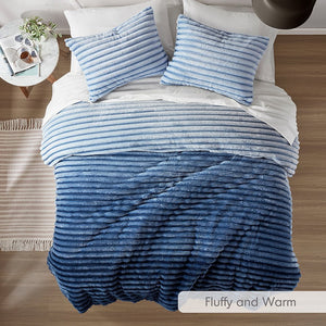 JLA Home Intelligent Design - Fluffy Ribbed Plush Comforter Set with 300gsm Cozy Loft, Oeko-Tex Certified, Ready-to-Use Luxury Bedding Blue Ombre AM10-0383