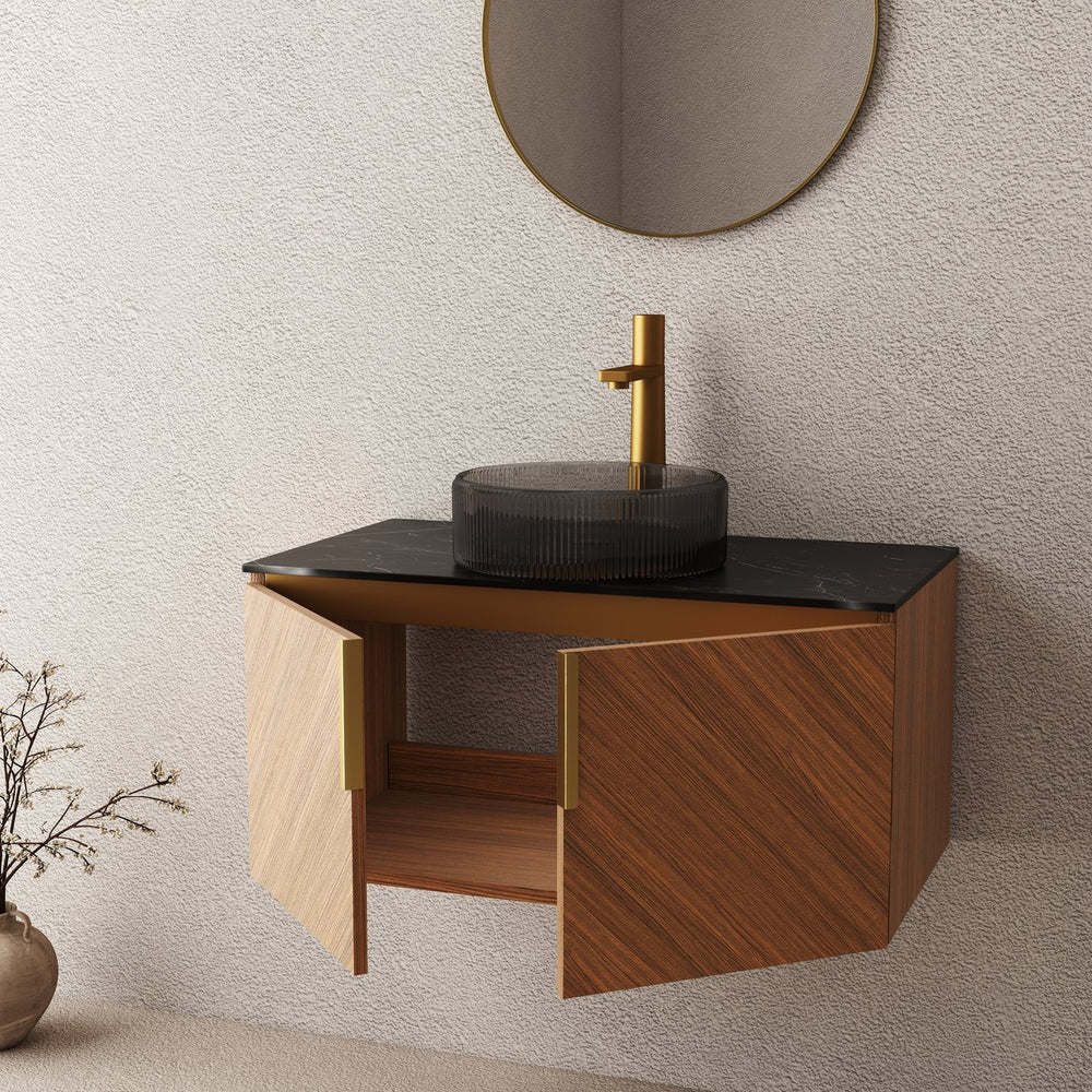 English Elm Arai 36" Modern Bathroom Vanity With Glass Basin & Sintered Stone Countertop - Stylish Storage Solution W2615S00357