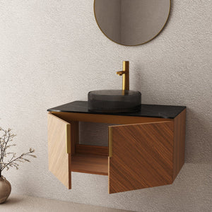 English Elm Arai 36" Modern Bathroom Vanity With Glass Basin & Sintered Stone Countertop - Stylish Storage Solution W2615S00357
