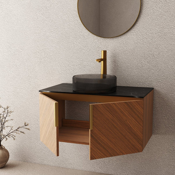 English Elm Arai 36" Modern Bathroom Vanity With Glass Basin & Sintered Stone Countertop - Stylish Storage Solution W2615S00357