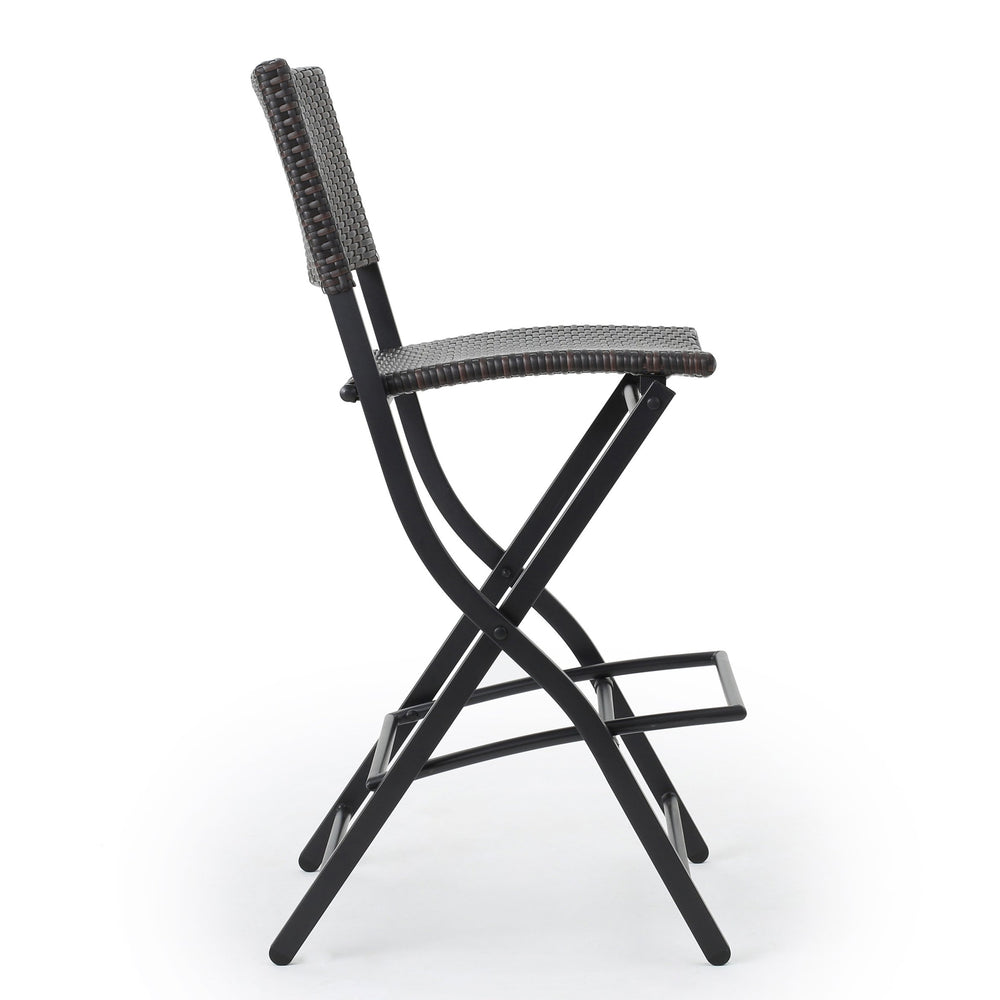 English Elm Christopher Knight Home® - Outdoor Wicker Barstools Foldable Faux Rattan Patio Bar Stools Set of 2 with Iron Frame, Footrest, 28" Seat Height, Multibrown Comfort 59958.00MBN