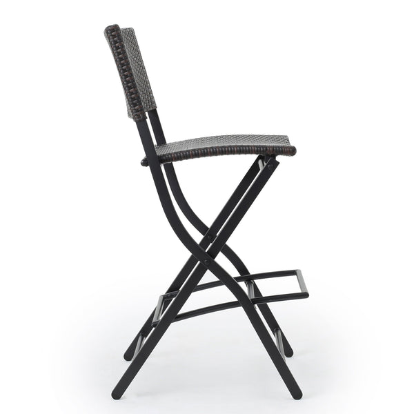 English Elm Christopher Knight Home® - Outdoor Wicker Barstools Foldable Faux Rattan Patio Bar Stools Set of 2 with Iron Frame, Footrest, 28" Seat Height, Multibrown Comfort 59958.00MBN