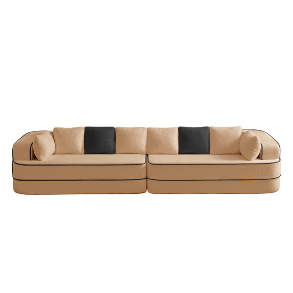 English Elm 135" Plush Teddy Fabric 4-Seat Modular Sofa No Assembly Cloudlike 32D High‑Resilience Comfort Lounge Camel W714S01419