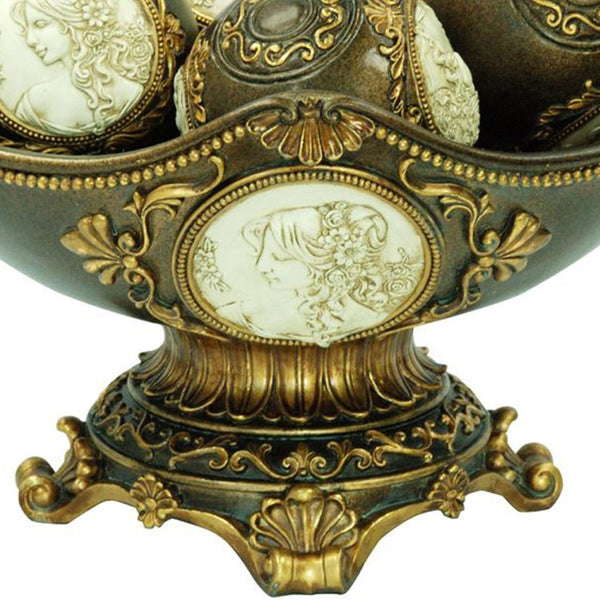 English Elm 8" Polyresin Decorative Bowl with Classical Greek Engravings and Antique Bronze Finish B072116416