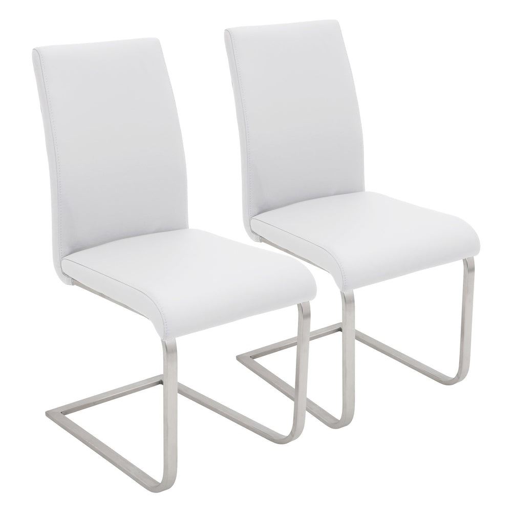 English Elm Foster Contemporary Dining Chair with Curved Faux Leather Upholstery and Sturdy Metal Base, Set of 2 White B202P223520