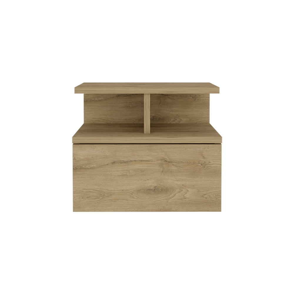 English Elm Adele Floating Nightstand Wall-Mounted with Drawer and Open Shelves for Modern Small Spaces Beige 18 L x 17 W x 4 H B200P188831