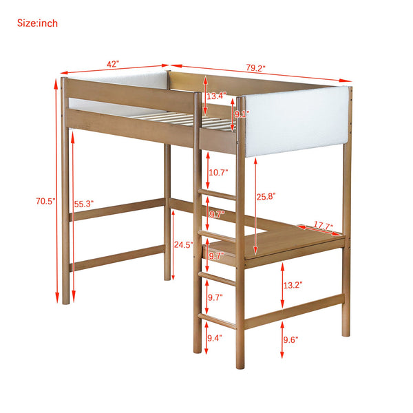 English Elm Twin Triple Rubberwood Bunk Bed with Ladders & Guardrails, Space-Saving Modular Design for Families Natural W504S00183