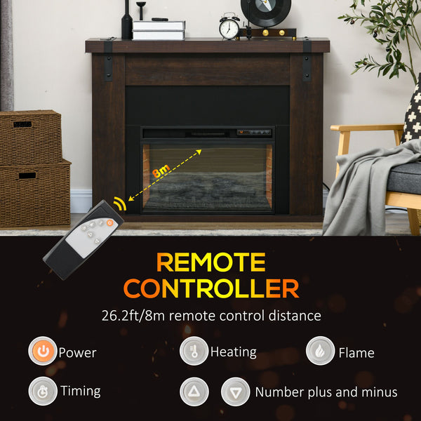 English Elm HOMCOM 36" Electric Fireplace Heater with Remote, 1500W Wall/Recessed Mount, Realistic Flames Brown W2225P249861