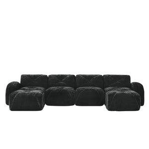 English Elm U-shaped Modular Velvet Sofa Tufted Cushions High Density Foam Living Room Sectional Black W714S01605