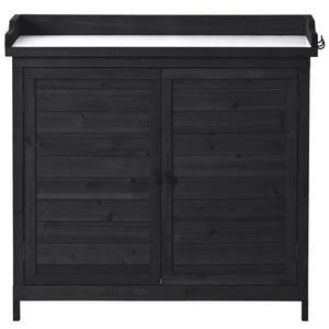 English Elm TOPMAX Rustic Fir Wood Potting Bench 39" with Galvanized Top, 2-Tier Shelves & Side Hooks, Black - Durable Garden Workstation N717P220218B