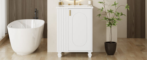 English Elm Christopher Knight Home® - 24" Retro Bathroom Vanity with Ceramic Sink, Solid Wood Frame, Soft-Close Door, Ample Storage White N759P293645K