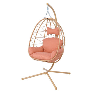 English Elm Hanging Egg Chair with Stand Pe Wicker Ergonomic Swing Seat for Patio or Bedroom T5880P497566