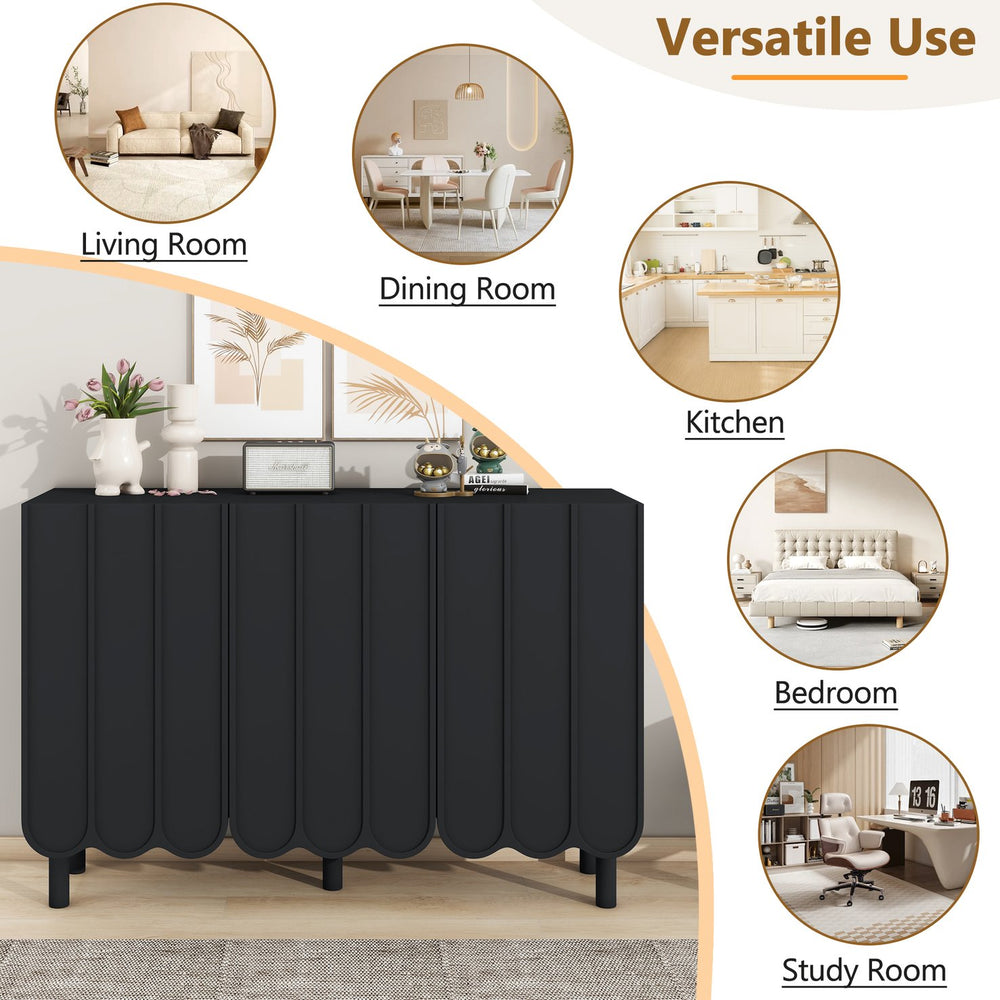 English Elm ON-TREND Cream Minimalist Shoe Cabinet with Wave Doors, Adjustable Shelves, Solid Pine Legs, Stylish Storage Black N721P180695B