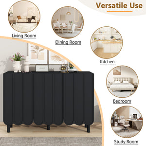 English Elm ON-TREND Cream Minimalist Shoe Cabinet with Wave Doors, Adjustable Shelves, Solid Pine Legs, Stylish Storage Black N721P180695B