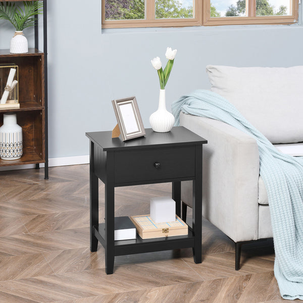 English Elm HOMCOM Modern 2-Tier End Table with Drawer & Open Shelf, Compact Bedroom Living Room Nightstand (95) W2225P173884