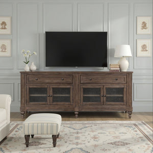 English Elm Middleton Vintage Hazel Wood Media Console with Seeded Glass Doors and Pewter Hardware B108P468539