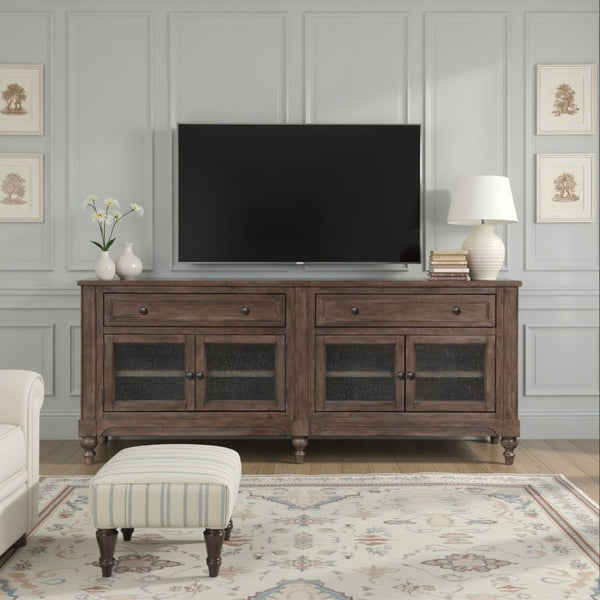 English Elm Middleton Vintage Hazel Wood Media Console with Seeded Glass Doors and Pewter Hardware B108P468539