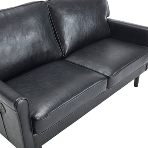 English Elm Loveseat Modern Mid-Century 2-Seater with USB Type-C Charging, Removable Zippered Covers, Sturdy Wood Legs Black PU W395P238820