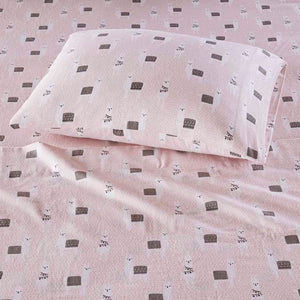 JLA Home Intelligent Design - 100% Cotton Flannel Sheet Set – Ultra-Soft 135gsm Pigment Print for Warmth, Breathable Comfort & Lasting Color Pink Llamas ID20-1532