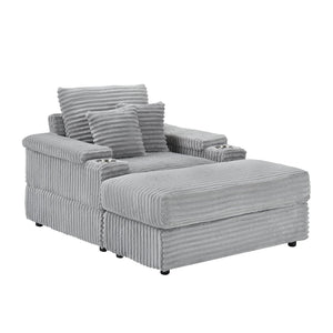 English Elm This Corduroy Single Seat Armchair with Storage Ottoman and Built-in Cup Holders Gray W1278S00077