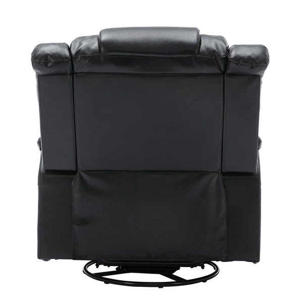 English Elm 360°Swivel Plush PU Recliner Chair with Wide Armrests, 350lb Capacity, Infinite Manual Recline Comfort Black WF323618AAB