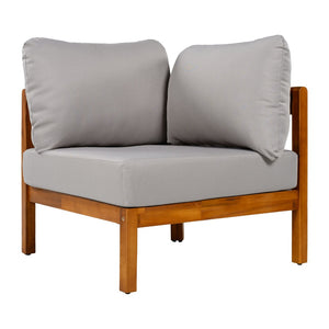 English Elm U_style Acacia Wood Outdoor L Shaped Corner Sofa Set with Arc Frame and Cushions Grey WY000481AAE