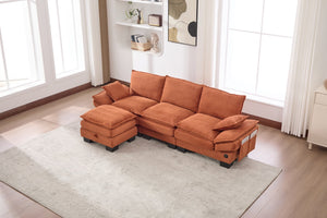 English Elm Sectional Cloud Sofa Modular Deep Seat Corduroy Upholstered Living Room Couch with Storage Orange W395S00132