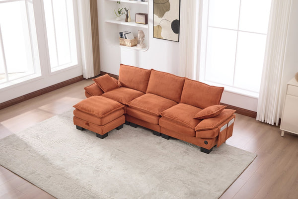 English Elm Sectional Cloud Sofa Modular Deep Seat Corduroy Upholstered Living Room Couch with Storage Orange W395S00132